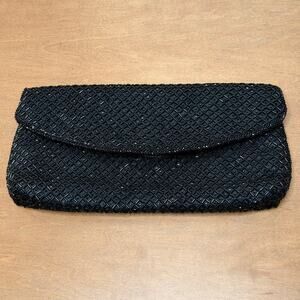 Josef Beaded Clutch Black Vintage Hong Kong Evening Bag Satin Lined